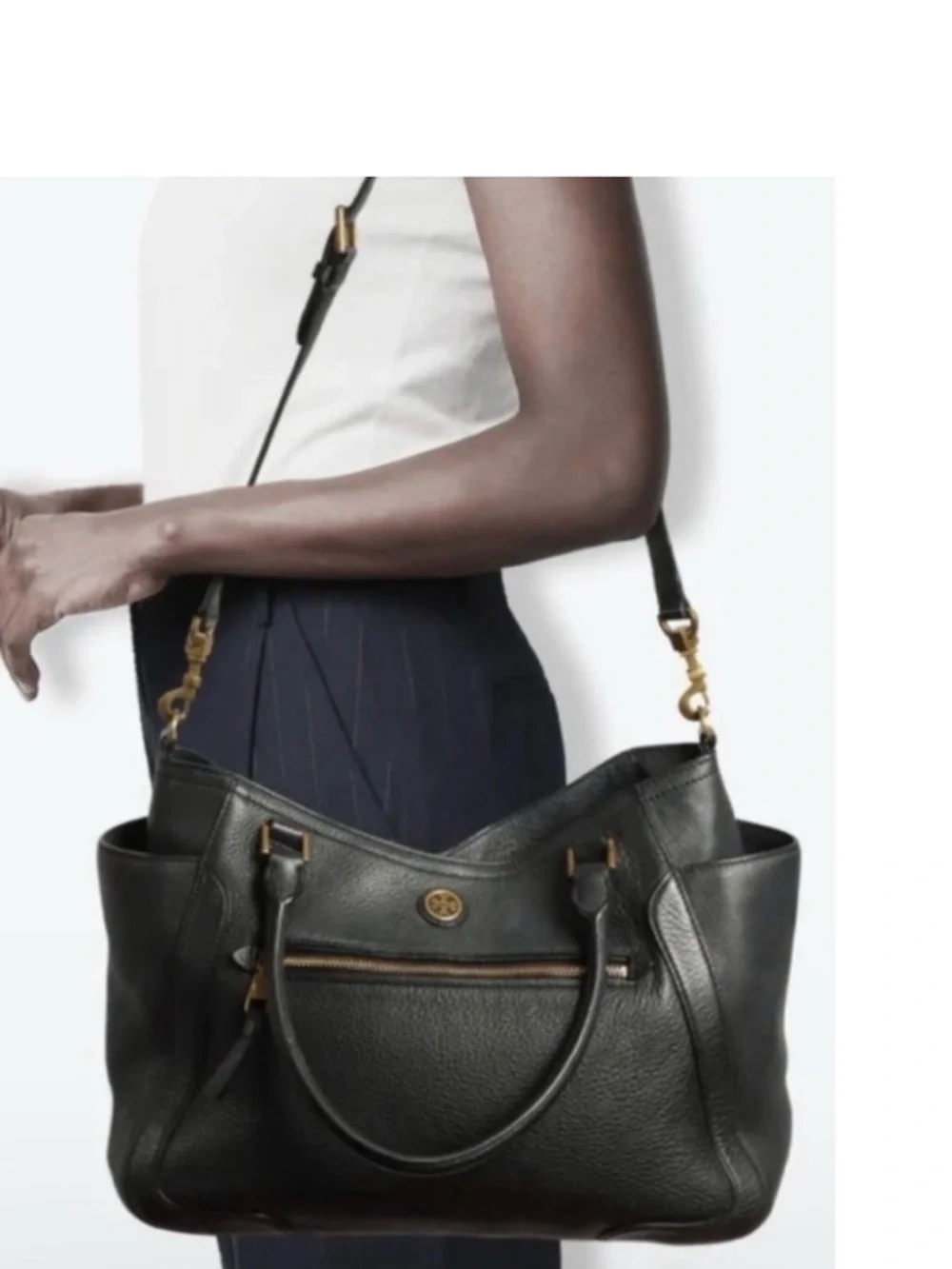 EUC TORY BURCH FRANCES PEBBLED LEATHER TWO HANDLE CONVERTIBLE CROSSBODY SATCHEL
